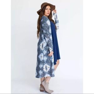 Agnes And Dora Geo Aztec Blue Duster Cardigan